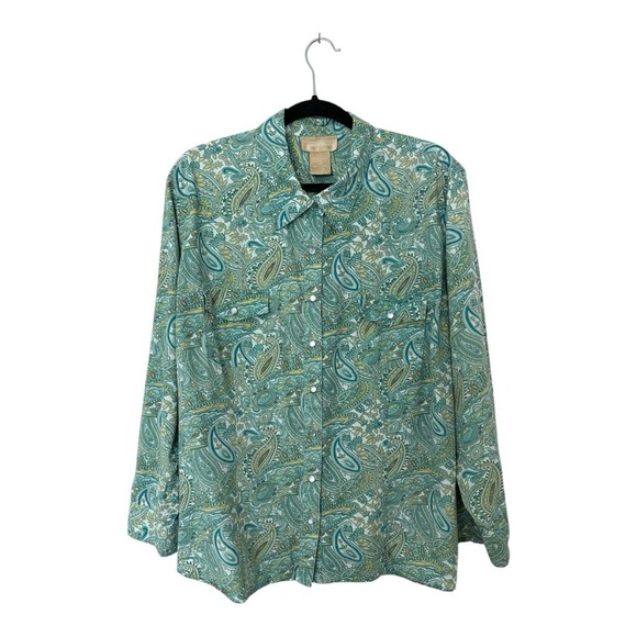 Cotton Ginny Vintage Pearl Snap Paisley Button Down Shirt - Plus Size Large - Picture 1 of 10